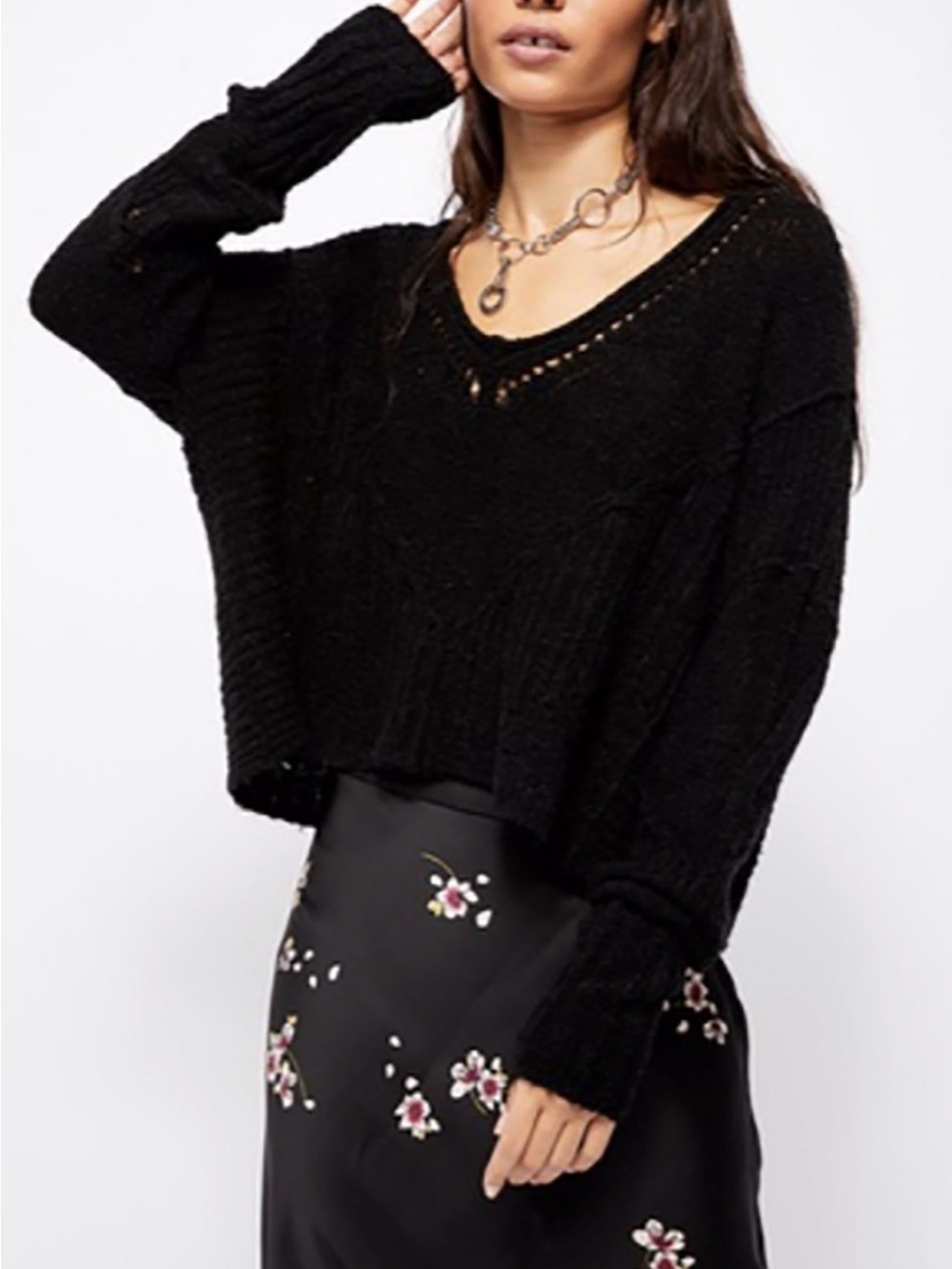 Free People | Seashell Sweater | Distressed Cropped Knit | Sz L | Retails $128